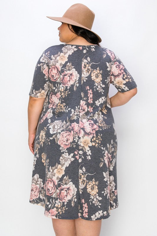 Printed Floral Dress with Pockts