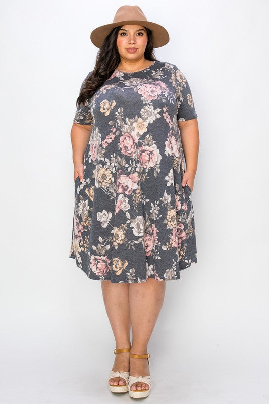 Printed Floral Dress with Pockts