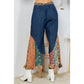 Boho Flare: Overdyed Denim Bellbottom Pants With Printed: Large / Latte