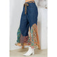 Boho Flare: Overdyed Denim Bellbottom Pants With Printed: Large / Latte