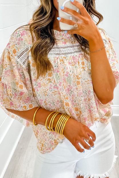 Multicolor Floral Print Wide Ruffle Sleeve Blouse
