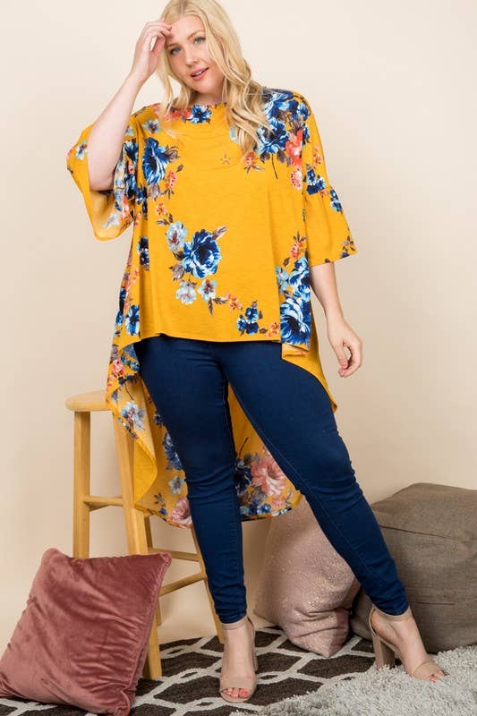 Plus Size Floral High Low Tunic Top