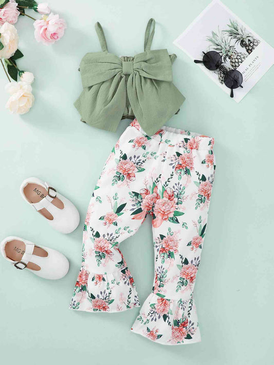 ONLINE ONLY - Girls Bow Detail Cami and Floral Flare Pants Set
