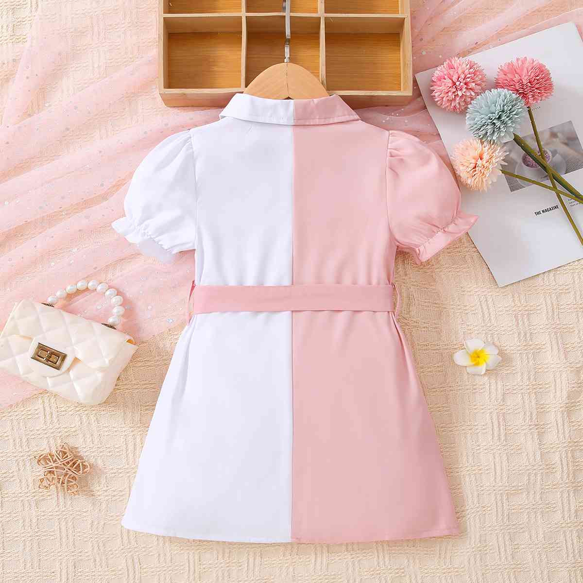 ONLINE ONLY - Girls Two-Tone Belted Shirt Dress