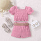 ONLINE ONLY Kids Textured Bow Detail Top and Belted Shorts Set