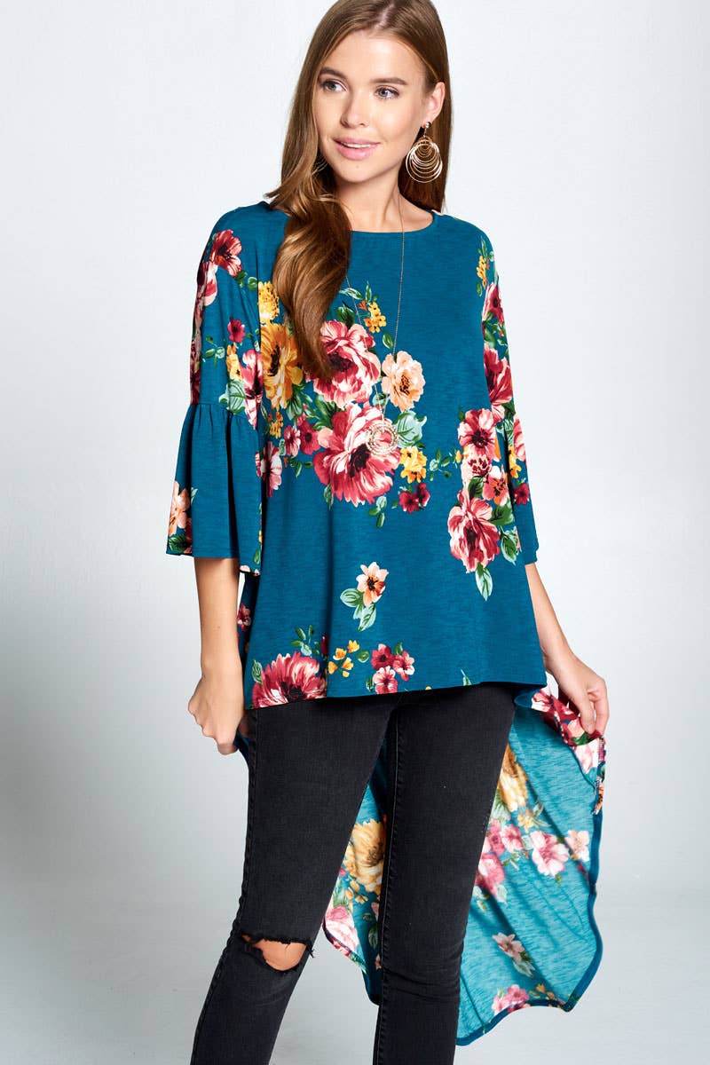 ETD-670 Floral High Low Tunic Top
