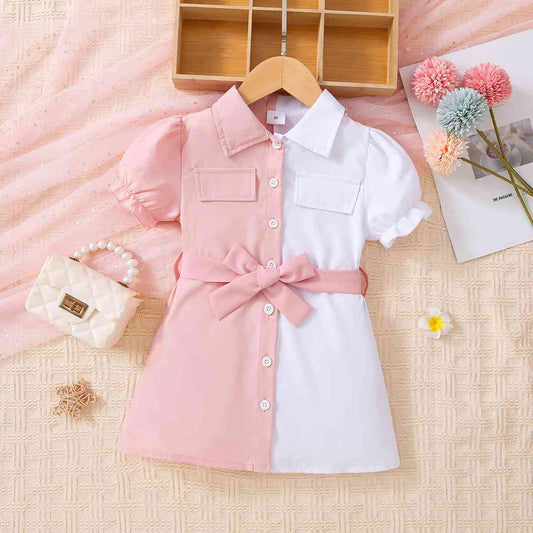 ONLINE ONLY - Girls Two-Tone Belted Shirt Dress