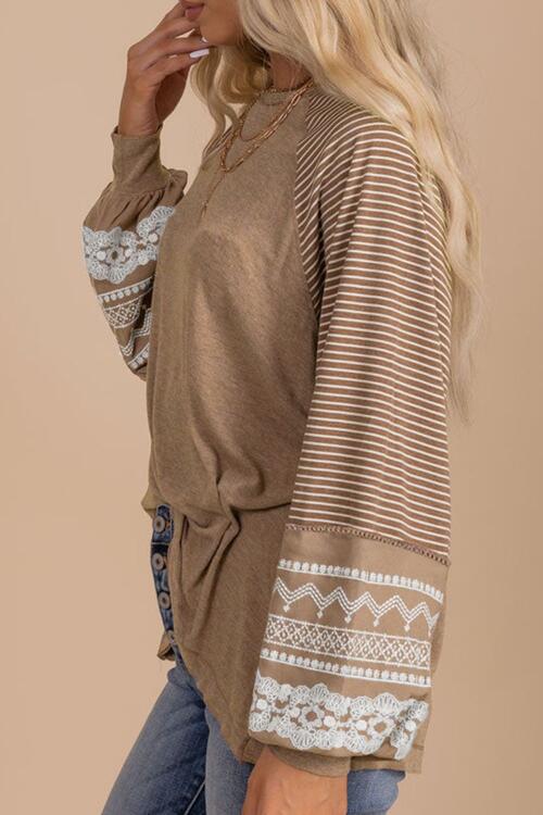 ONLINE ONLY- Striped Round Neck Long Sleeve Blouse