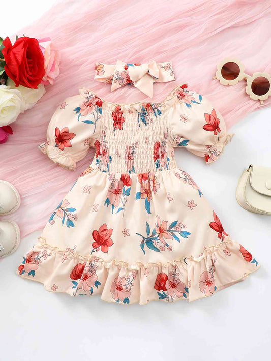 ONLINE ONLY - Baby Girl Floral Smocked Frill Trim Dress