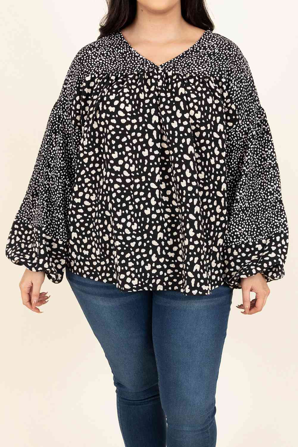 Online Only - Plus Size Animal Print Balloon Sleeve Blouse