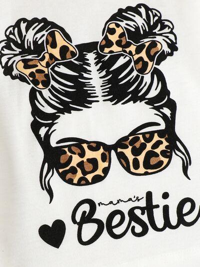 ONLINE ONLY - BESTIE Round Neck T-Shirt and Leopard Pants Set