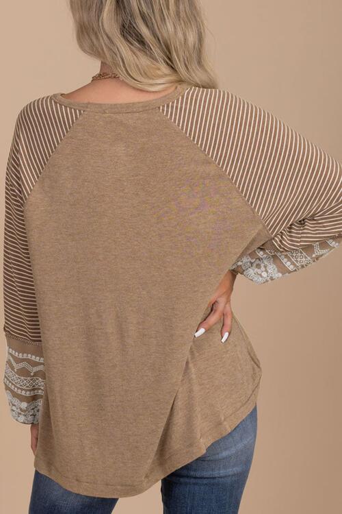 ONLINE ONLY- Striped Round Neck Long Sleeve Blouse