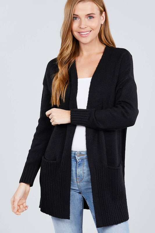 Fitted  Long Sleeve Open Front w/Pocket Sweater Cardigan