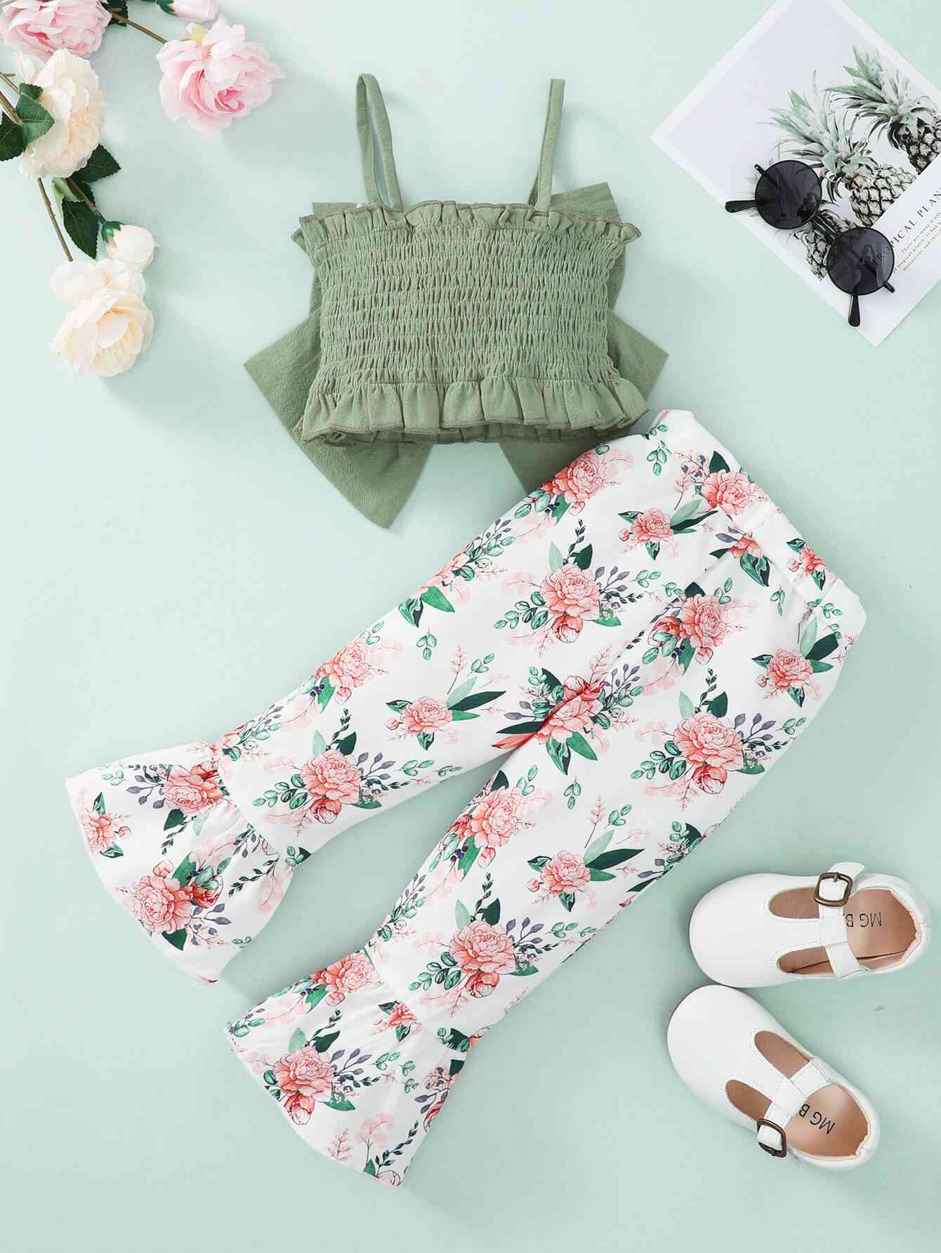 ONLINE ONLY - Girls Bow Detail Cami and Floral Flare Pants Set